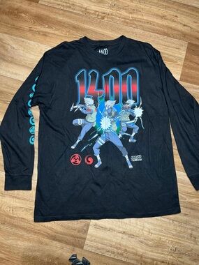 Naruto x 1400 Viz Men Shirt XL Black Graphic Print Kakashi Anime Logo
